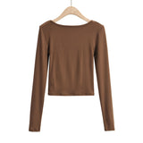 Women T-shirt U-Neck Long-Sleeved Bottoming Shirt Fall/Winter Slim T-shirt