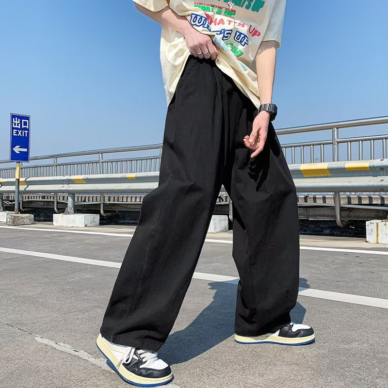 Men Sweatpants Hong Kong Style Retro Casual Pants Men's Autumn Straight Loose