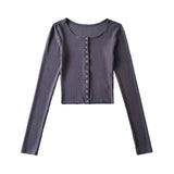 Women T-Shirt Cardigan Spring/Summer round Neck Long Sleeve T-shirt