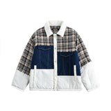 Unisex Jacket Winter Plaid Stitching Edging Jacket for Women