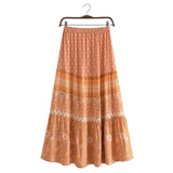 Women Skirt Vintage Flower Print Loose Skirt Long Skirt