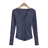 Women T-Shirt Top Women Autumn and Winter Undershirt Short V-neck Knitted