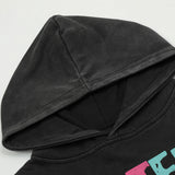 Men Hoodie Science Fiction Printed Washed Distressed Sweater Men's Hip Hop Pullover Hooded Top