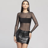 Women Jumpsuit Long Sleeve Mesh Stitching Jumpsuit Women