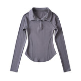 Women T-Shirt Spring Hem Tight Long Sleeve T-shirt Top