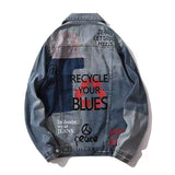 Men Denim Jacket Fashion Brand High Street Design Stitching over Printed Letters Loose Denim Jacket Men Vibe Punk Denim Clothes Jacket
