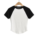 Women T-Shirt Short Sleeve Solid Color Curved T-shirt Top