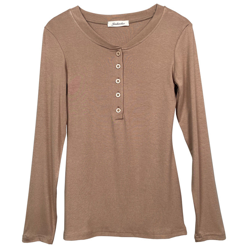 Women Long Sleeve Shirt Autumn and Winter Long Sleeve Buttoned Bottoming Shirt