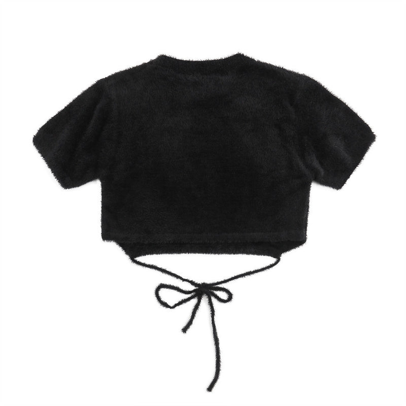 Women Sweater Sweater with Short Sleeves Girls Spring round Neck Ultra Short