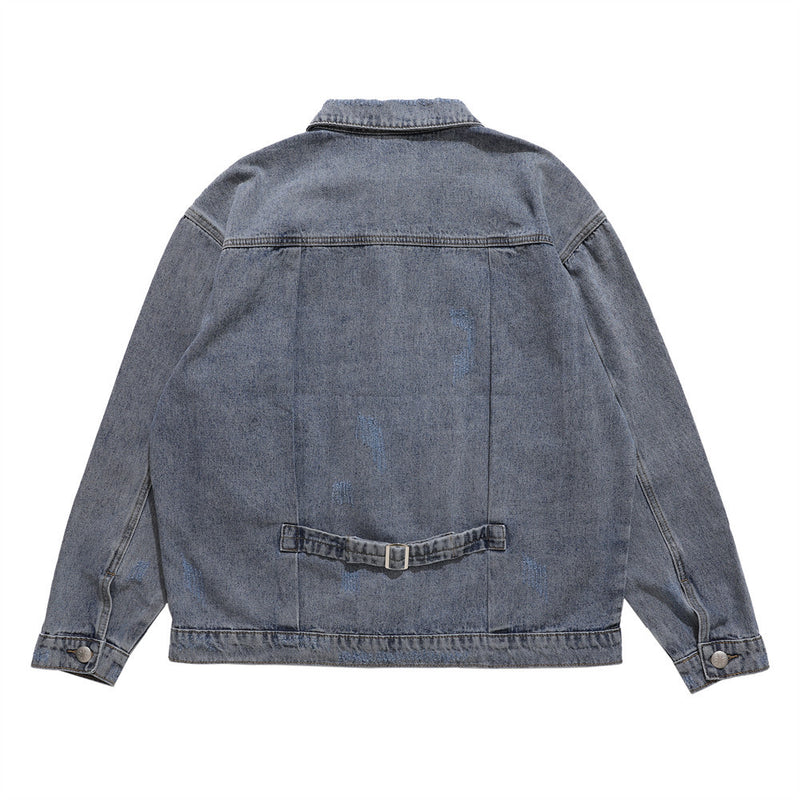 Men Denim Jacket Embroidered Denim Jacket Men's Loose Outer Wear Jacket