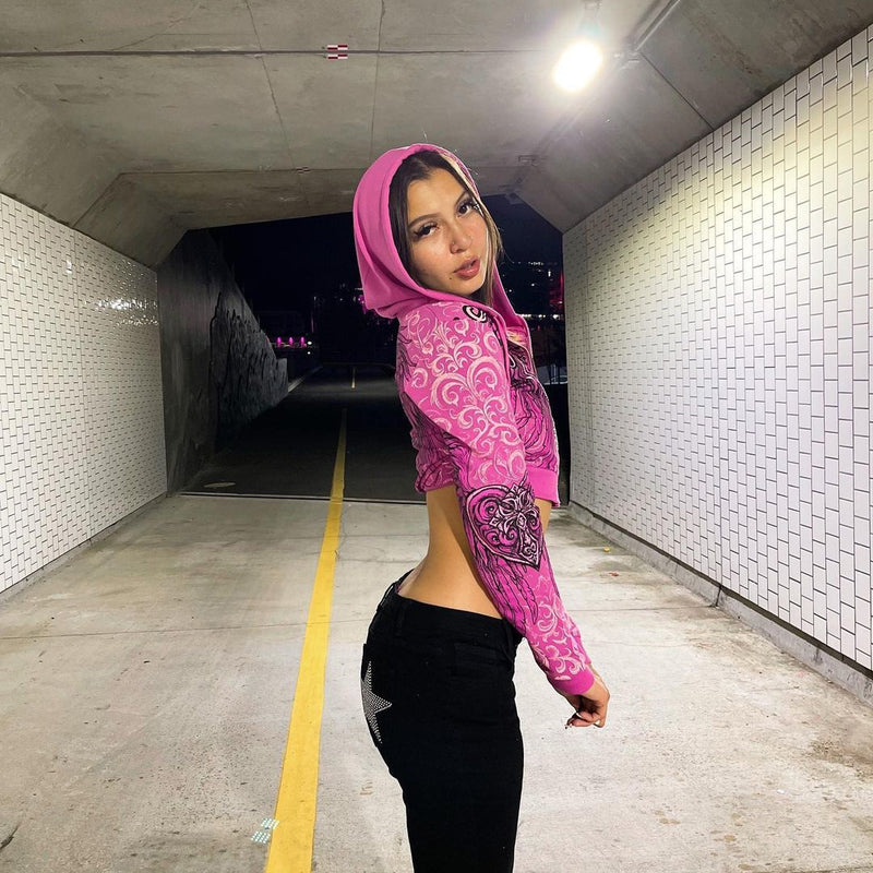 Women Sweatshirt Printed Short Sweater Women's Spring and Autumn Hooded