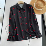Women T-shirt Heart Printing Long Sleeve Shirt Loose Top