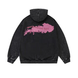Men Hoodie Printed Sweater Men's Autumn and Winter Worn Looking Washed-out Hooded Pullover