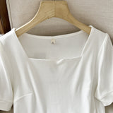 Women T-shirt Summer Simplicity Slim-Fit Figure Flattering Short Sleeve T-shirt Top Female
