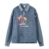 Men Denim Jacket Men's Spring and Autumn Denim Polo Shirt Top