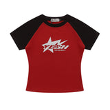 Women T-shirt Short Sleeve T-shirt Women's Raglan Sleeve Color Matching Summer round Neck