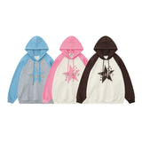 Men Hoodie Hooded Sweater Men's Five-Pointed Star Paste Cloth Embroidery Contrast Color Long Sleeves