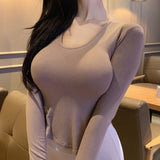 Women Long Sleeve Shirt round Neck Tight Long Sleeve Bottoming Shirt Top Spring and Autumn