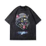 Men T Shirt Hip Hop Cartoon Anime Print Washed and Worn Short Sleeve T-shirt Men and Women