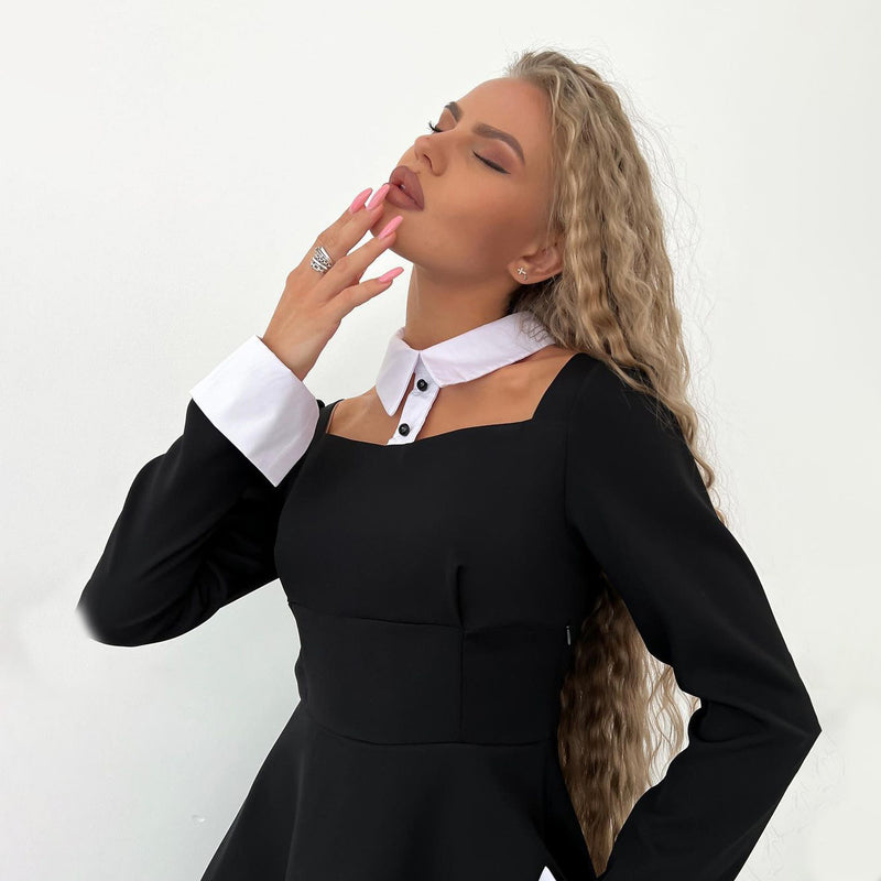 Women's Desses Women's Spring and Summer Waist-Tight Contrasting-Color Dress