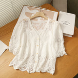 Women's T-Shirt Summer Gentle Small Shirt Women's Single-Breasted Puff Sleeve Shirt