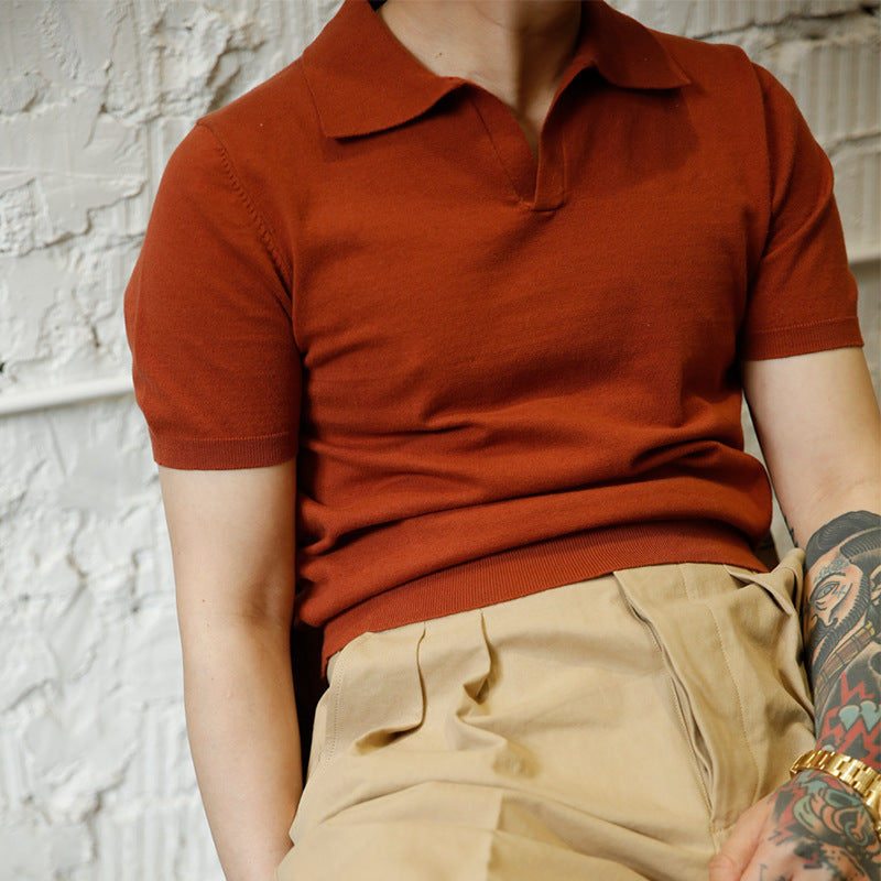 Men T Shirt Men's Summer Polo Shirt Casual Short Sleeve Knitted