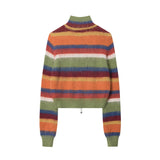 Women Sweater Colorful Striped Stand Collar Sweater Girls' Knitwear Autumn