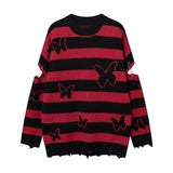 Men Long Sleeve Shirt Niche Design Contrast Color Autumn and Winter Loose Ripped Knitted Sweater for Men and Women
