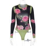 Women Jumpsuit Fashion Printed Slim Fit round Neck Long Sleeves Jumpsuit