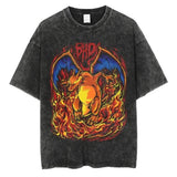 Summer Anime Pokemon Men Washed Streetwear Oversize