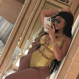 Women Co-Ord Set Hollow-out Jumpsuit Gold