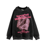 Men Hoodie Retro Figure Statue Printed Sweater Washed Pullover Hoodie