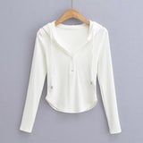 Women T-Shirt Sleeve Hooded T-shirt Women's Spring and Autumn Korean Style Short