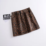Women Skirt Autumn Vintage Leopard Print Denim Skirt Skirt
