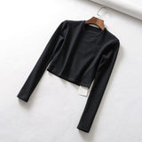 Women T-Shirt Spring round Neck Long Sleeve Short T-shirt Bottoming Shirt
