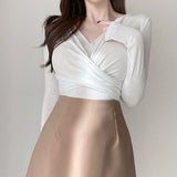 Women Long Sleeve Shirt Slim Fit Slimming V-neck Long Sleeve Top Women