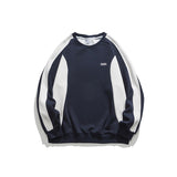Unisex Hoodie Retro University Style Patchwork round Neck Sweater for Men and Women