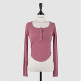 Women Long Sleeve Shirt Bottoming Shirt Curved Top Spring Show Chest