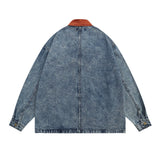 Men Denim Jacket Washed Do the Old Cowboy Coat Men's Ins Embroidered Lapel Shirt Jacket