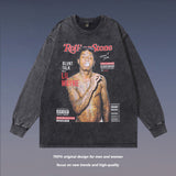 Men Long Sleeve Shirt Printed Distressed Long Sleeve T-shirt Men and Women Retro