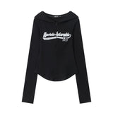 Women Long Sleeve T-shirt Hooded Cardigan T-shirt Girls' Autumn Long Sleeve Coat