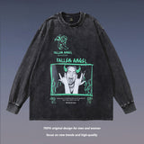 Men Long Sleeve Shirt Portrait Distressed Long Sleeve T-shirt Men and Women Oversize Couple