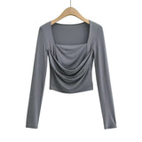Women T-shirt Long Sleeve Square-Neck T-shirt Women's Tops Autumn Thin Bottoming Shirt