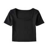 Women T-Shirt Slim-Fit Short-Sleeved T-shirt Summer High Waist Crop Top