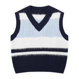 Women Vest Color Matching Short Striped Knitted Vest Women Sleeveless