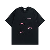 Men T Shirt Contrast Color Ribbon Bow Couple Short Sleeve T-shirt Men