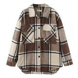 Women T-Shirt Autumn Women's Woolen Plaid Shirt Coat