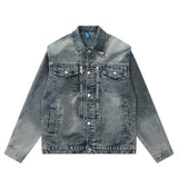 Men Denim Jacket Washed Distressed Denim Jacket Workwear Jacket