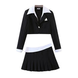 Women Skirt Color Matching Suit Women's Suit Pleated Skirt