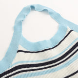 Women Vest Knitted Striped Heart-Hanging Girl Summer Casual Contrast Color Short